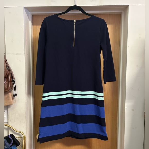 Gap Navy Color Block Stretch Dress with Exposed Back Zipper 3/4 Sleeve - size S - Picture 3 of 3
